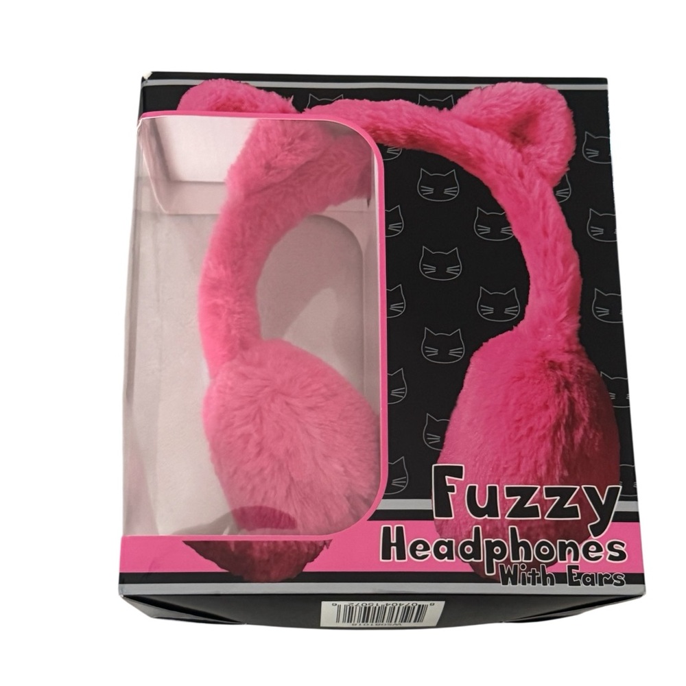Fuzzy Headphones With Ears - Pink Plush Wired Over-Ear Headphones - BRAND NEW